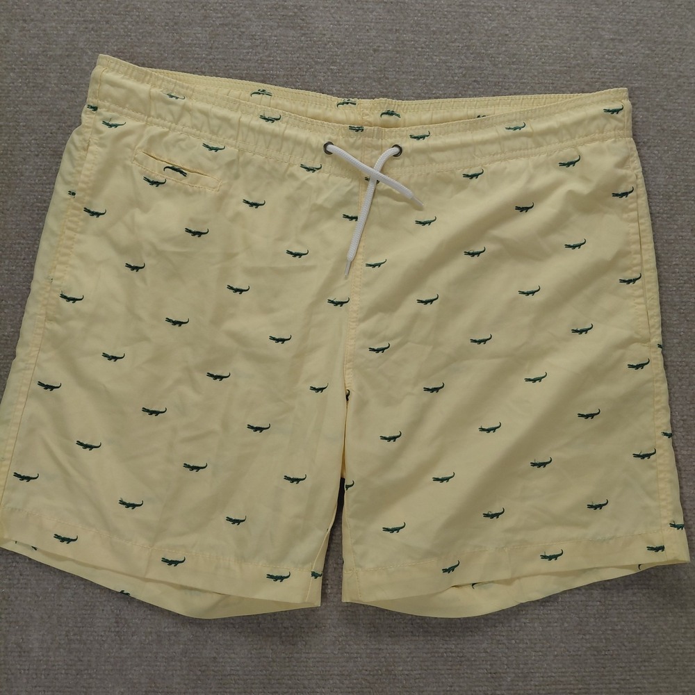 Surf Style Swim Trunks Mens MEDIUM Yellow Alligators Embroidered‎ Surf Shorts